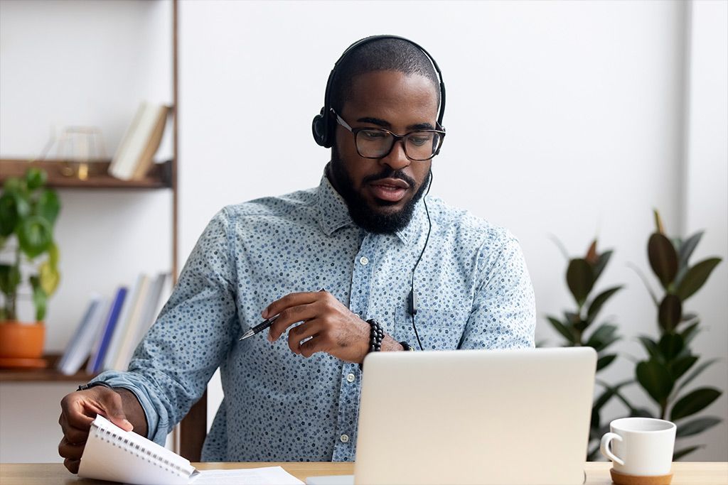 Man learning online classes